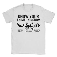 Load image into Gallery viewer, Ocean Shirt, Know Your Animal Kingdom Dolphin Octopus Clownfish Tee, - Unisex T-Shirt - White