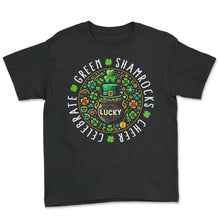 Load image into Gallery viewer, St. Patrick's Day Shirt, Lucky Pot Of Gold Leaf Clover Shamrock Tee, - Youth Tee - Black