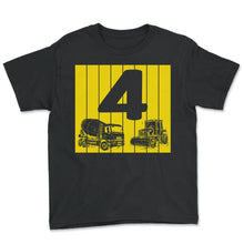 Load image into Gallery viewer, Children's 4th Birthday Boy Builder Worker Construction Site Digger - Youth Tee - Black