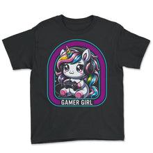 Load image into Gallery viewer, Gamer Girl Unicorn Rainbow Aesthetic Kawaii Anime T Shirt - Youth Tee - Black