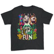 Load image into Gallery viewer, School Shirt, 100 Days Llama Fun Cactus Desert Llama Tee, Back To - Youth Tee - Black