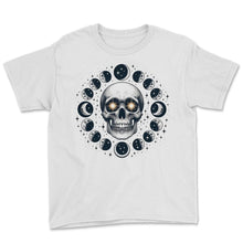 Load image into Gallery viewer, Lunar Phase Skull Shirt Cosmic Reflection Tee - Youth Tee - White
