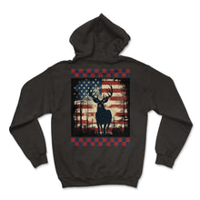 Load image into Gallery viewer, Ripped American Flag Woodland Camo Underlayer Deer Silhouettes Hunter - Hoodie - Black