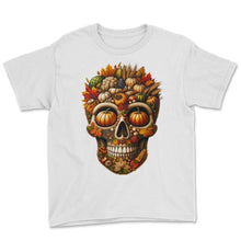 Load image into Gallery viewer, Harvest Bounty Skull Tee Thanksgiving Warmth and Gratitude - Youth Tee - White