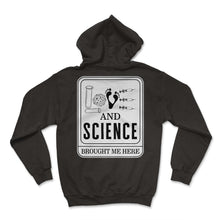 Load image into Gallery viewer, Pregnancy Announcement Shirt, Love And Science Brought Me Here Tee, - Hoodie - Black