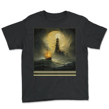 Load image into Gallery viewer, Ghost Ship & Lighthouse Vintage Gothic Tee - Youth Tee - Black