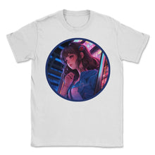 Load image into Gallery viewer, Jukebox Anime Girl Vaporwave Neon Glow Retro Music Indie T Shirt - Unisex T-Shirt - White