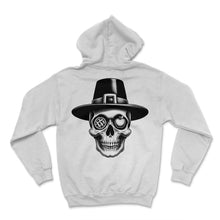 Load image into Gallery viewer, Pilgrim Feast Skull T Shirt Thanksgiving History and Thanks Tee - Hoodie - White