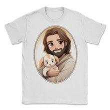 Load image into Gallery viewer, Jesus Snuggling Anime Character T Shirt, Christian Manga Humor, Pop - Unisex T-Shirt - White