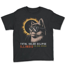 Load image into Gallery viewer, Total Solar Eclipse Illinois 04 08 2024 Cat Eclipse T Shirt - Youth Tee - Black