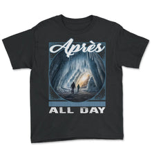 Load image into Gallery viewer, Apres All Day Ski Icy Crystal Cave Mountain Secret Frosty Floor Skier - Youth Tee - Black