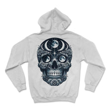 Load image into Gallery viewer, Celestial Wisdom Skull Tee Mystical Moon Cycle Shirt - Hoodie - White