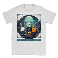 Load image into Gallery viewer, Gamer Halloween Sweatshirt, Pixel Ghost Tee, Questing Pumpkin Shirt - Unisex T-Shirt - White
