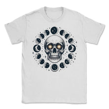 Load image into Gallery viewer, Lunar Phase Skull Shirt Cosmic Reflection Tee - Unisex T-Shirt - White