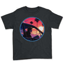 Load image into Gallery viewer, Anime Boy Classic Car Vaporwave Neon Palm Indie Aesthetic T Shirt - Youth Tee - Black