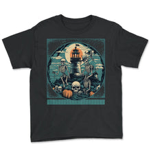 Load image into Gallery viewer, Nautical Nightmare Sweatshirt, Sailor Skeleton Tee, Haunted - Youth Tee - Black