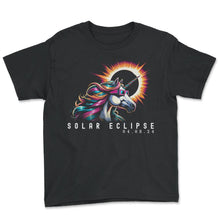 Load image into Gallery viewer, Solar Eclipse April 8 2024 Unicorn Eclipse T Shirt - Youth Tee - Black