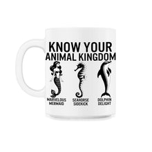 Load image into Gallery viewer, Ocean Shirt, Know Your Animal Kingdom Mermaid Seahorse Dolphin Tee, - 11oz Mug - White