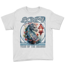 Load image into Gallery viewer, Chines New Year of Dragon Watercolor Majestic Dragon Lantern 2024 - Youth Tee - White