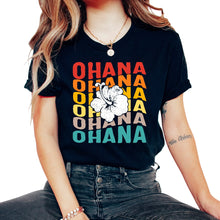 Load image into Gallery viewer, Hawaii Shirt, Ohana Habiscus Flower 70's Retro Tee, Ohana Means