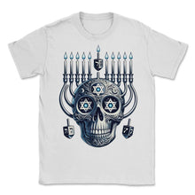 Load image into Gallery viewer, Miracle Light Skull Tee Hanukkah Celebration Shirt - Unisex T-Shirt - White