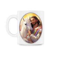 Load image into Gallery viewer, Jesus Snuggling Unicorn T Shirt, Christian Fantasy Humor, Magical Pop - 11oz Mug - White