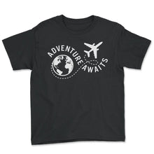 Load image into Gallery viewer, Adventure Shirt, Adventure Awaits Airplane Globe Tee, World Map Plane