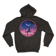 Load image into Gallery viewer, Moon Swing Anime Girl Vaporwave Neon Night Sky Indie Aesthetic T Shirt - Hoodie - Black