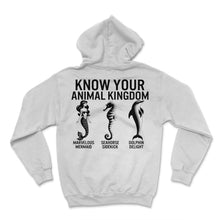 Load image into Gallery viewer, Ocean Shirt, Know Your Animal Kingdom Mermaid Seahorse Dolphin Tee, - Hoodie - White