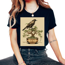 Load image into Gallery viewer, Japanese Art Japanese Woodblock Art Print Bonsai Crow Resilience - Unisex T-Shirt - Black