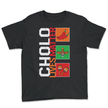 Load image into Gallery viewer, Cinco De Mayo, Cholo Lives Matter Funny Mexican Skull Wearing Hat May - Youth Tee - Black