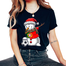 Load image into Gallery viewer, Soccer Boy Dabbing Snowman Christmas Jersey Portugal Shirt, Football - Unisex T-Shirt - Black