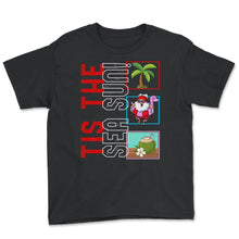 Load image into Gallery viewer, Christmas In July Shirt, 'Tis The Sea Sun Cute Santa Flamingo Float - Youth Tee - Black
