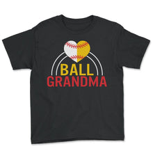 Load image into Gallery viewer, Baseball Shirt, Ball Grandma Baseball Heart Tee, Baseball Mom - Youth Tee - Black