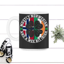 Load image into Gallery viewer, Mostly Norwegian And A Wee Bit Irish, St. Patricks Day Shirt, Lucky - 11oz Mug - Black on White
