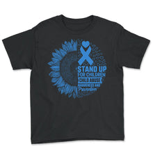 Load image into Gallery viewer, Child Abuse Prevention Month Shirt, Stand Up For Children Tee, Blue - Youth Tee - Black