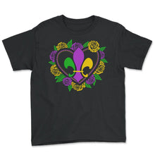 Load image into Gallery viewer, Mardi Gras Fleur De Lis Shirt, New Orleans Beads Apparel, Nola Fleur - Youth Tee - Black