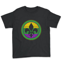 Load image into Gallery viewer, Mardi Gras Fleur De Lis Shirt, New Orleans Beads Apparel, Nola Fleur - Youth Tee - Black