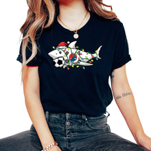 Load image into Gallery viewer, Christmas Shirt, Santa Shark Soccer Jersey Football Lights South - Unisex T-Shirt - Black