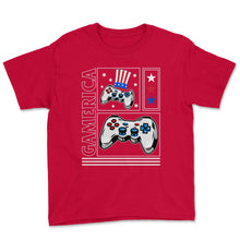 Load image into Gallery viewer, 4th Of July Shirt, Gamerica USA Flag Video Gamer Independence Day USA - Youth Tee - Red