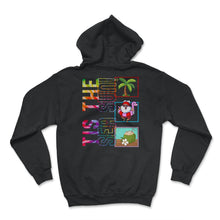 Load image into Gallery viewer, Christmas In July Shirt, 'Tis The Sea Sun Cute Santa Flamingo Float - Hoodie - Black