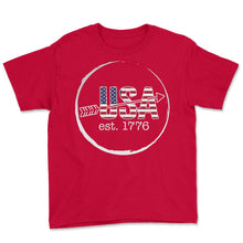 Load image into Gallery viewer, 4th Of July Shirt, USA EST. 1776 Arrow America Flag Cool Independence - Youth Tee - Red