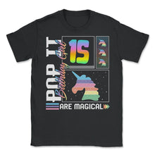 Load image into Gallery viewer, 15th Birthday Girl Unicorn Cute Tee, Pop Birthday Party Theme Costume - Unisex T-Shirt - Black