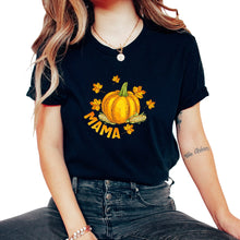 Load image into Gallery viewer, Halloween Thanksgiving Shirt, Mama Pumpkin Pregnancy Announcement Tee - Unisex T-Shirt - Black