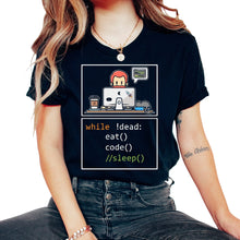 Load image into Gallery viewer, Programmer Shirt, While Dead Eat Code Sleep Tee, Python Software - Unisex T-Shirt - Black