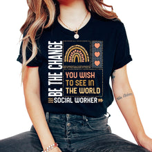 Load image into Gallery viewer, Social Worker Shirt, Be The change You Wish To See Leopard Rainbow - Unisex T-Shirt - Black