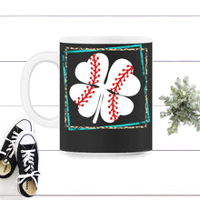 Load image into Gallery viewer, Baseball St Patricks Day, Four Leaf Clover Baseball Lover Gift, Men - 11oz Mug - Black on White