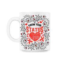 Load image into Gallery viewer, Word Aids Days Shirt, Know Your Status Red Ribbon Floral Tee, HIV - 11oz Mug - White