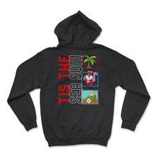 Load image into Gallery viewer, Christmas In July Shirt, 'Tis The Sea Sun Cute Santa Flamingo Float - Hoodie - Black