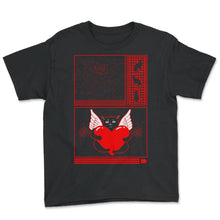 Load image into Gallery viewer, Valentines day Shirt, Black Cat Valentines Day Cupid Cat Heart Shirt, - Youth Tee - Black